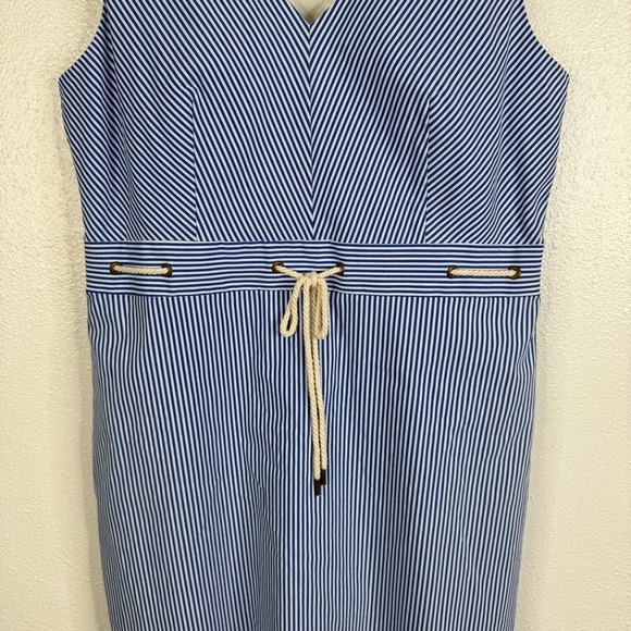 J. Crew NWT Blue Striped Rope Tie Waist V-Neck Sleeveless Dress Size 10 - Picture 3 of 7